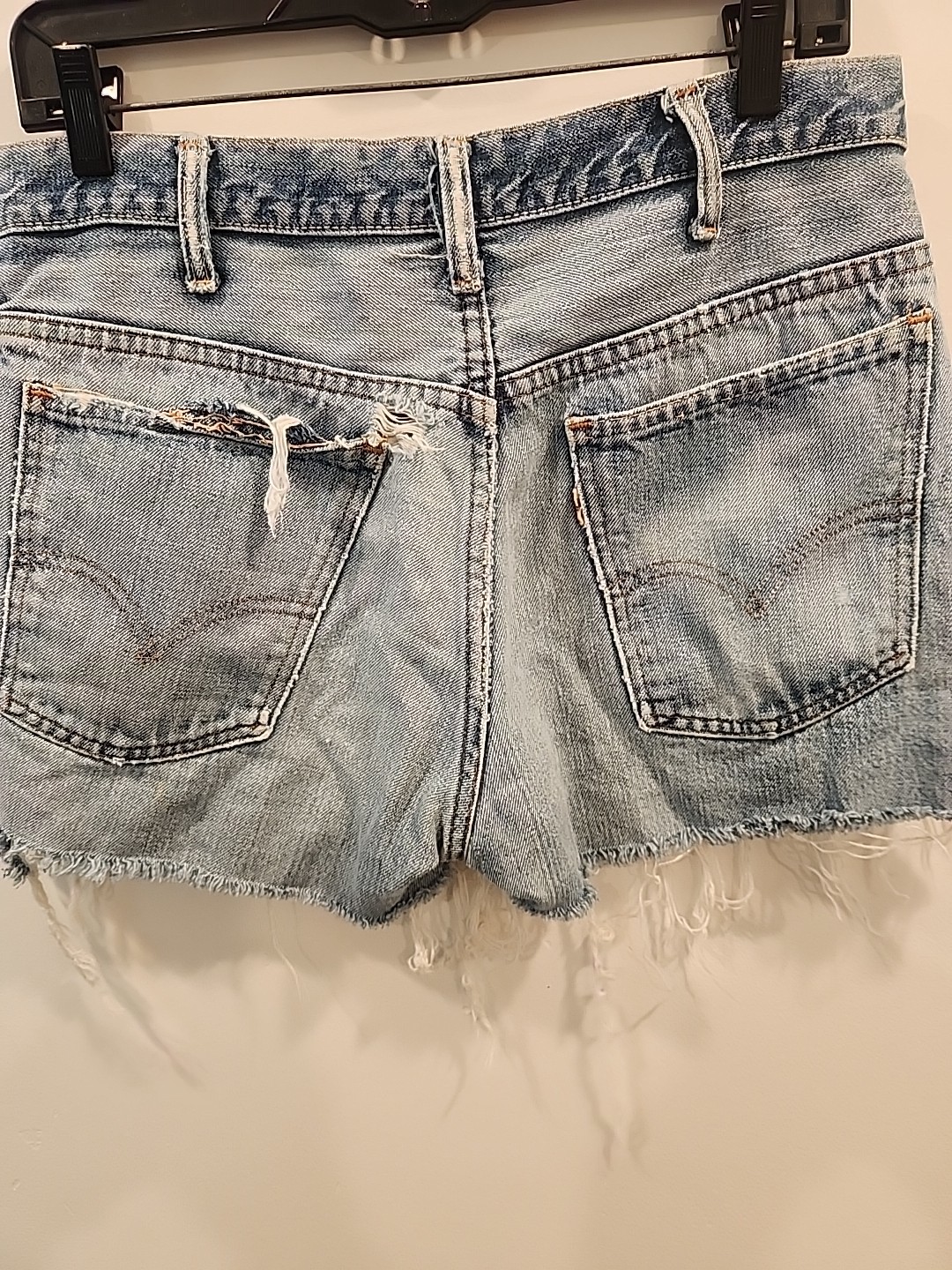 vintage levis cut-offs denim jean shorts zipper 517? talon zip 31″ w big E 70 89