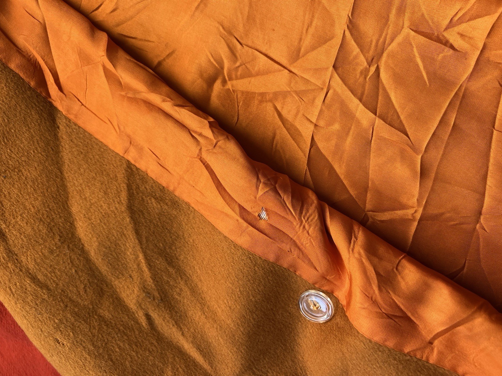 Vintage 60s 70s Wool Blend Coat Jacket Orange Yellow Trim Mod Hippie FLAWS READ