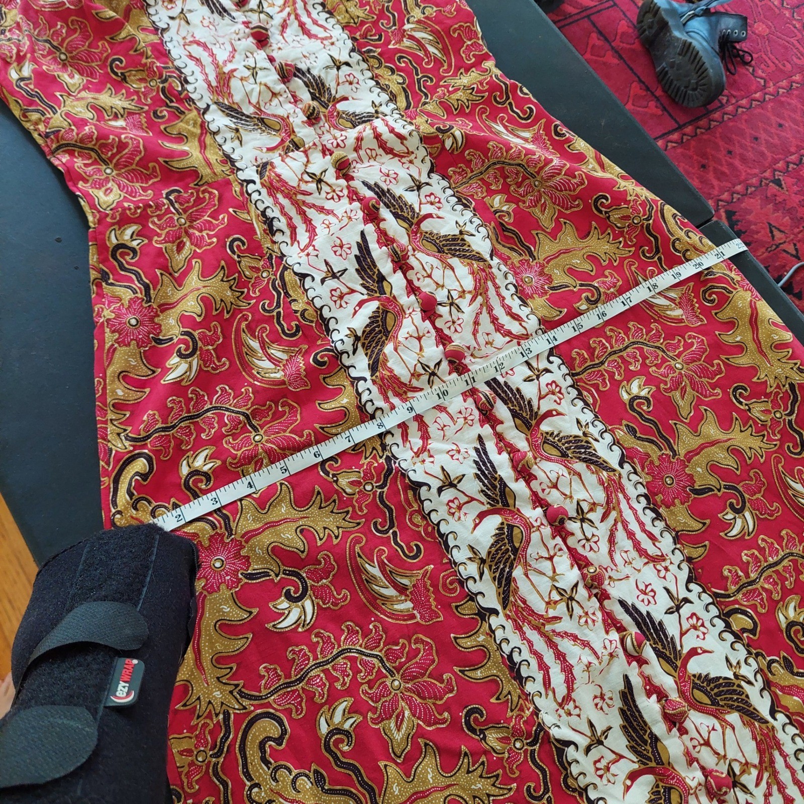 Vintage Red Patterned Maxi Dress Sleeveless Fabric Buttons All The Way Down
