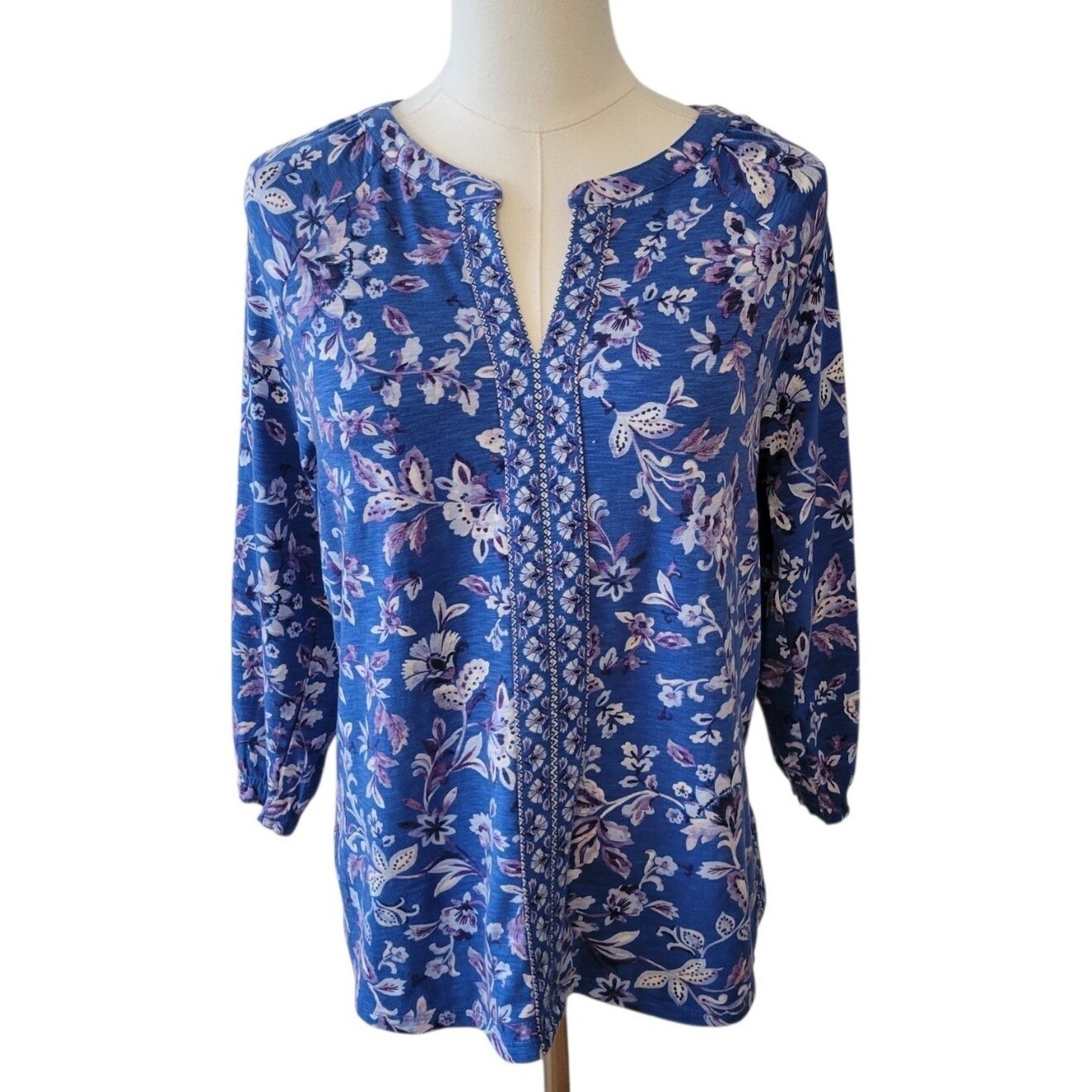 J. Jill Blue Floral Hippie Casual Top Size Small Petite