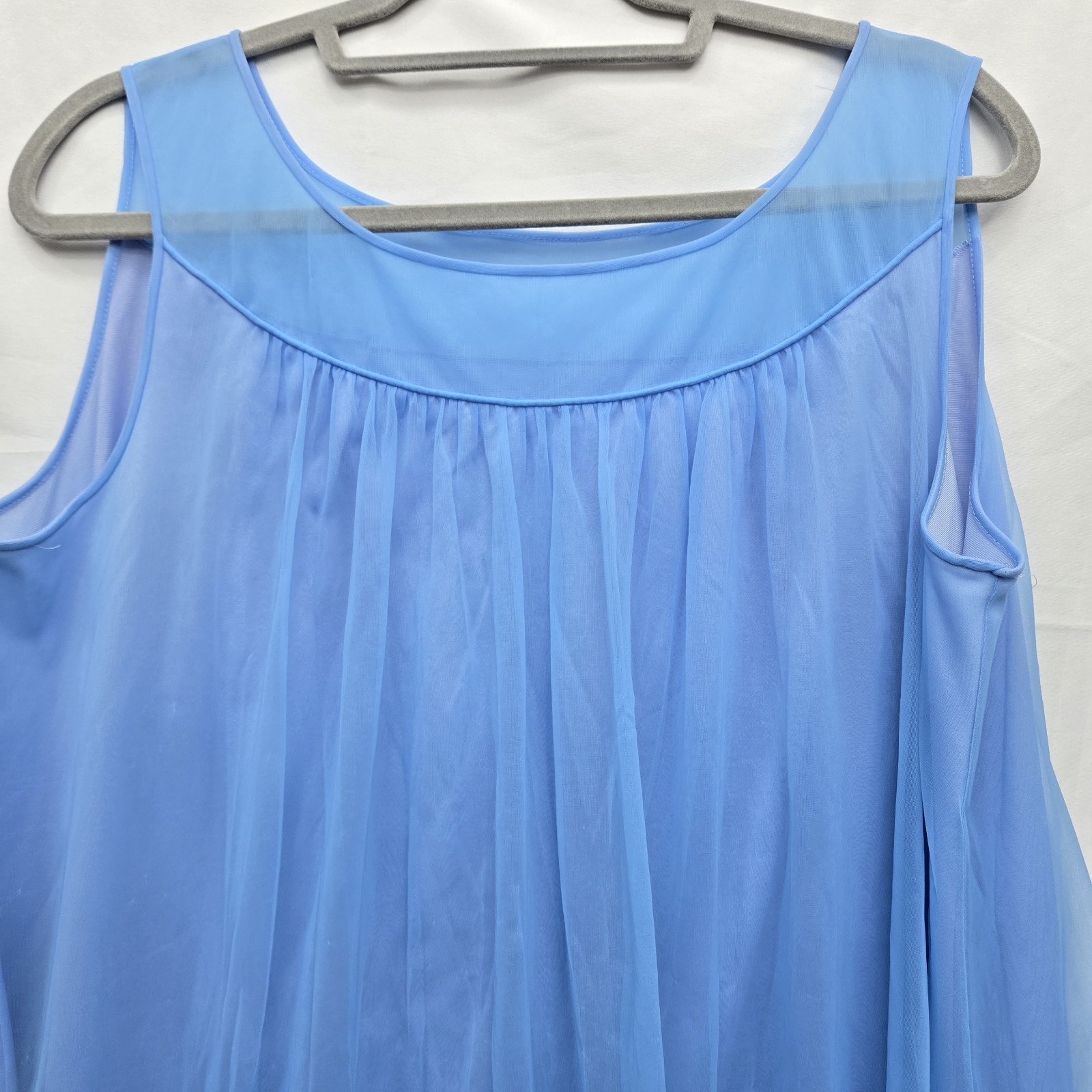 Vintage 1960s Blue Chiffon Babydoll Nightgown Sheer Ruffle Lingerie Dress Size L