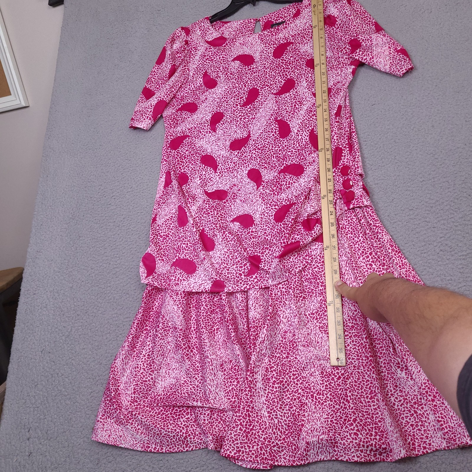 Vintage 80s Glamax Women’s Dress Size 15-16 Fuchsia Pink white