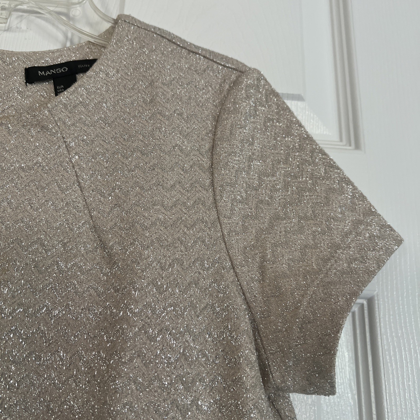 Vintage Mango Silver And Cream Metallic Top Short Sleeve Crew Neck XS/Small