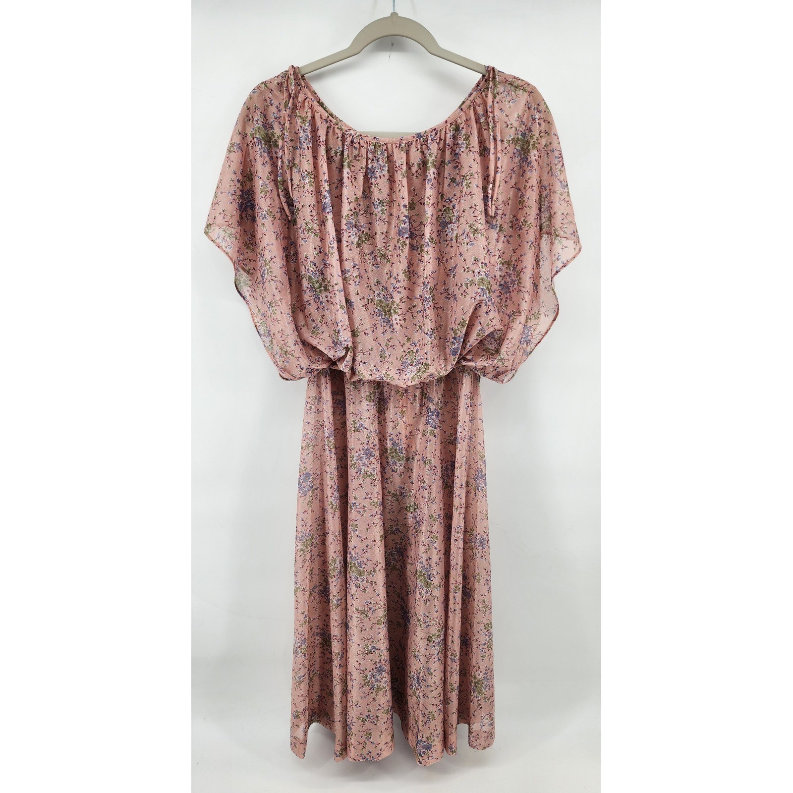 Vintage JCPenney Fashions Floral Flutter Sleeve Midi Dress Pink Size 13/14