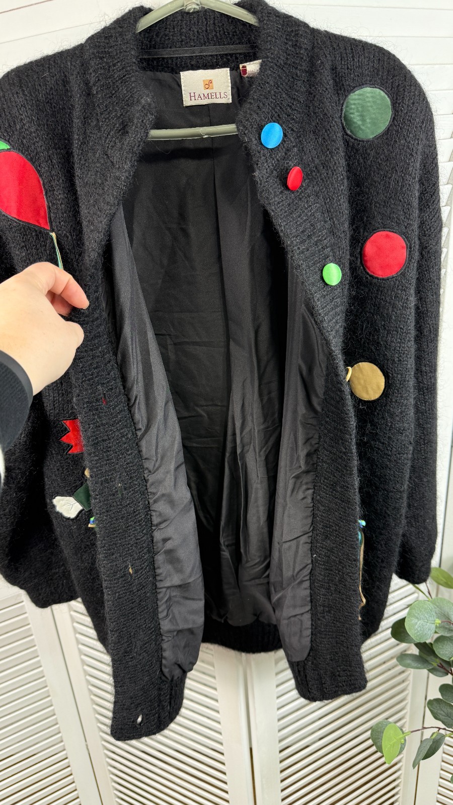 Vintage Hamells Mohair Cardigan Clown Motif Size L Lined Retro Sweater