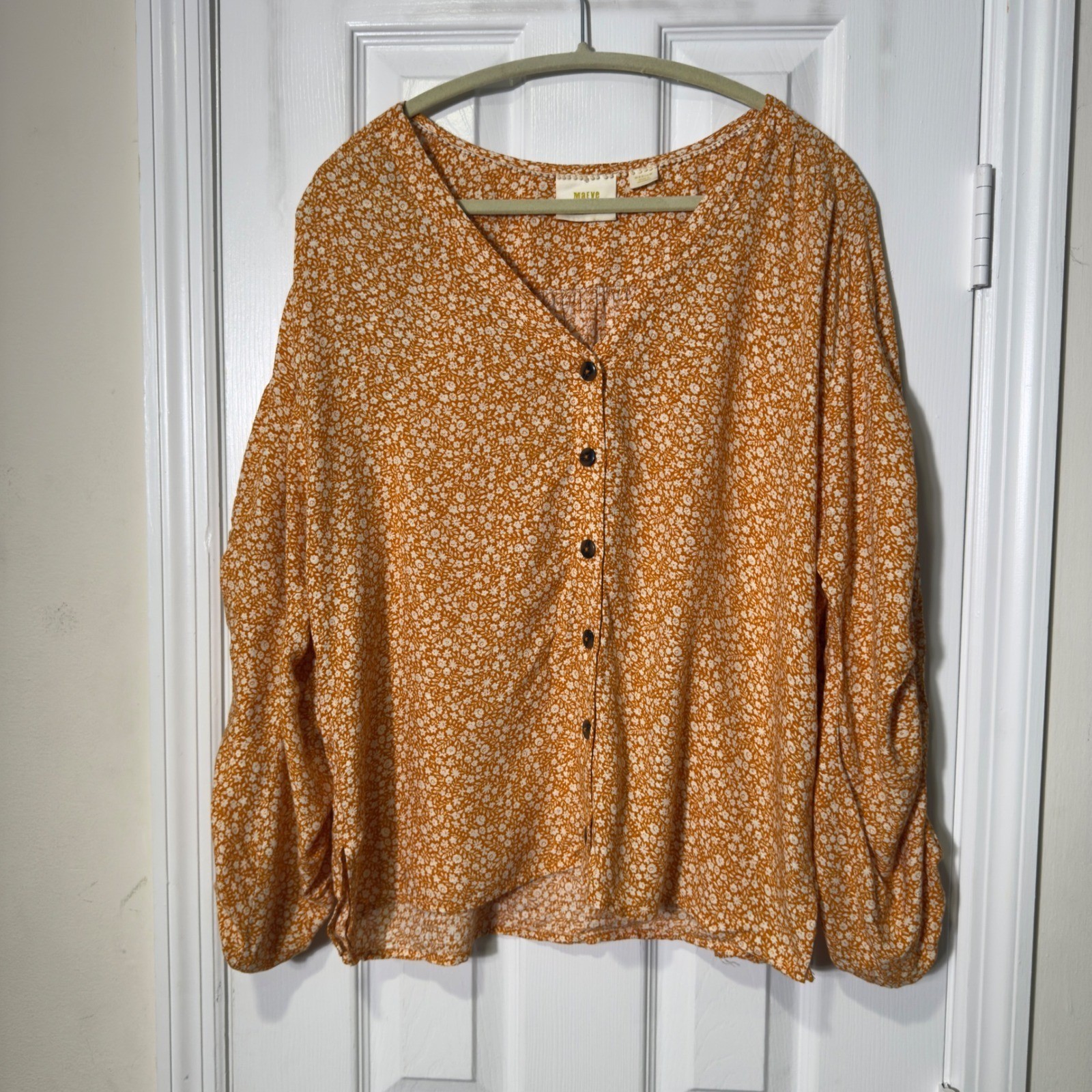 Anthropologie Maeve Venice Floral Peasant Blouse Mustard Orange Medium