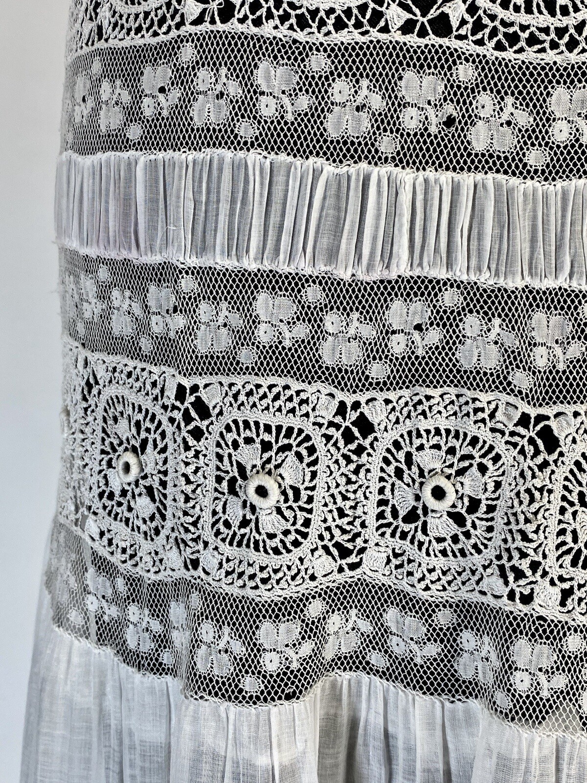 Antique late Victorian-Edwardian intricate pieced lace sheer wedding gown dress