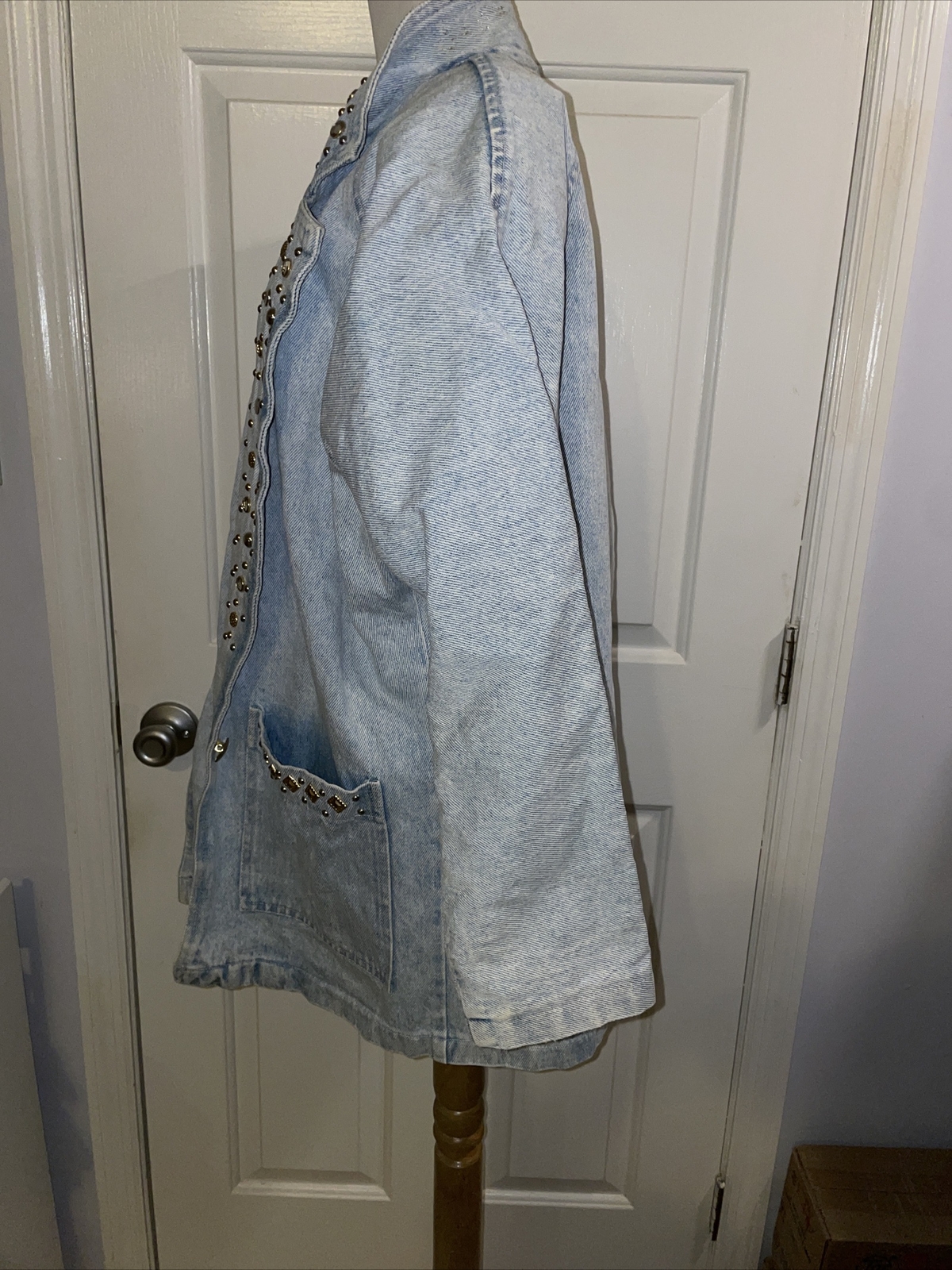 Vintage Denim Jacket Light Blue Cotton Studded Western Rio Size Small