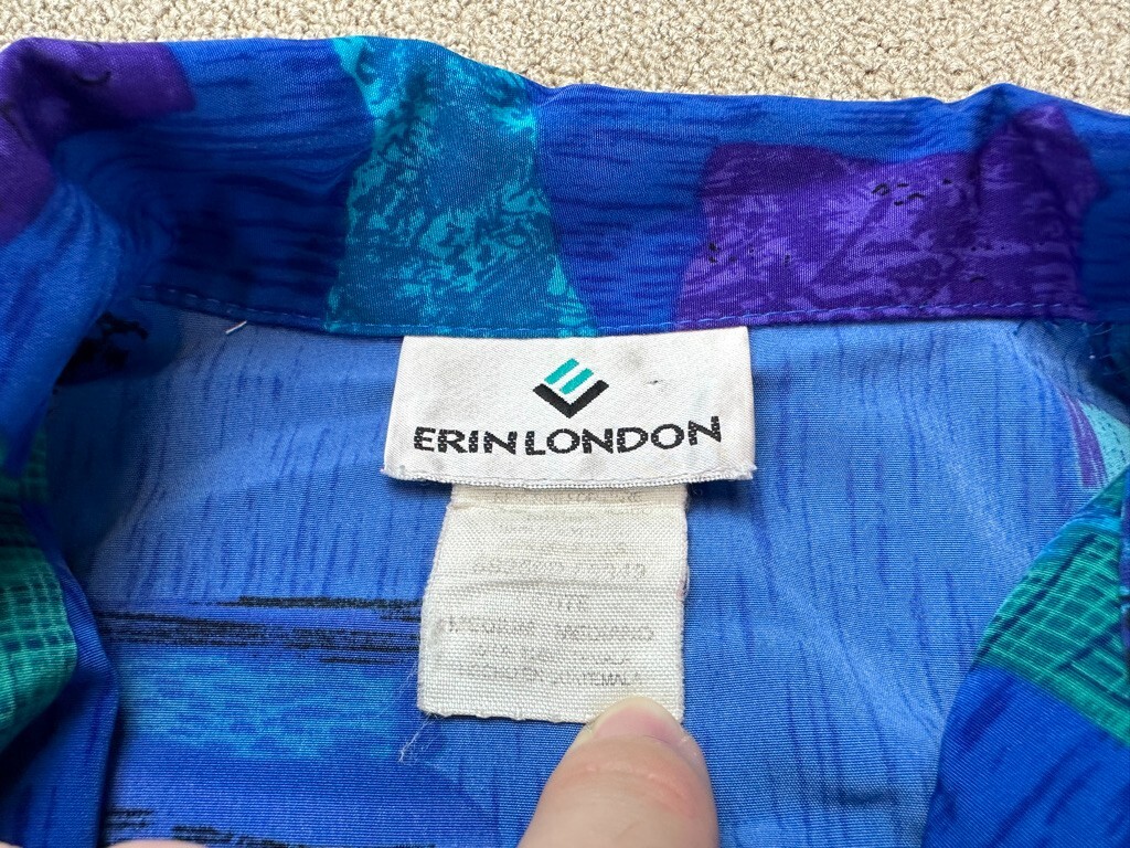 Erin London Windbreaker Jacket Womens Petite Blue Geometric Cute VTG