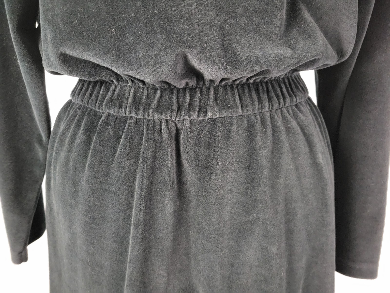 Vintage FADS Black Knit Velvet Turtleneck Dress w Elastic Waist Size PL