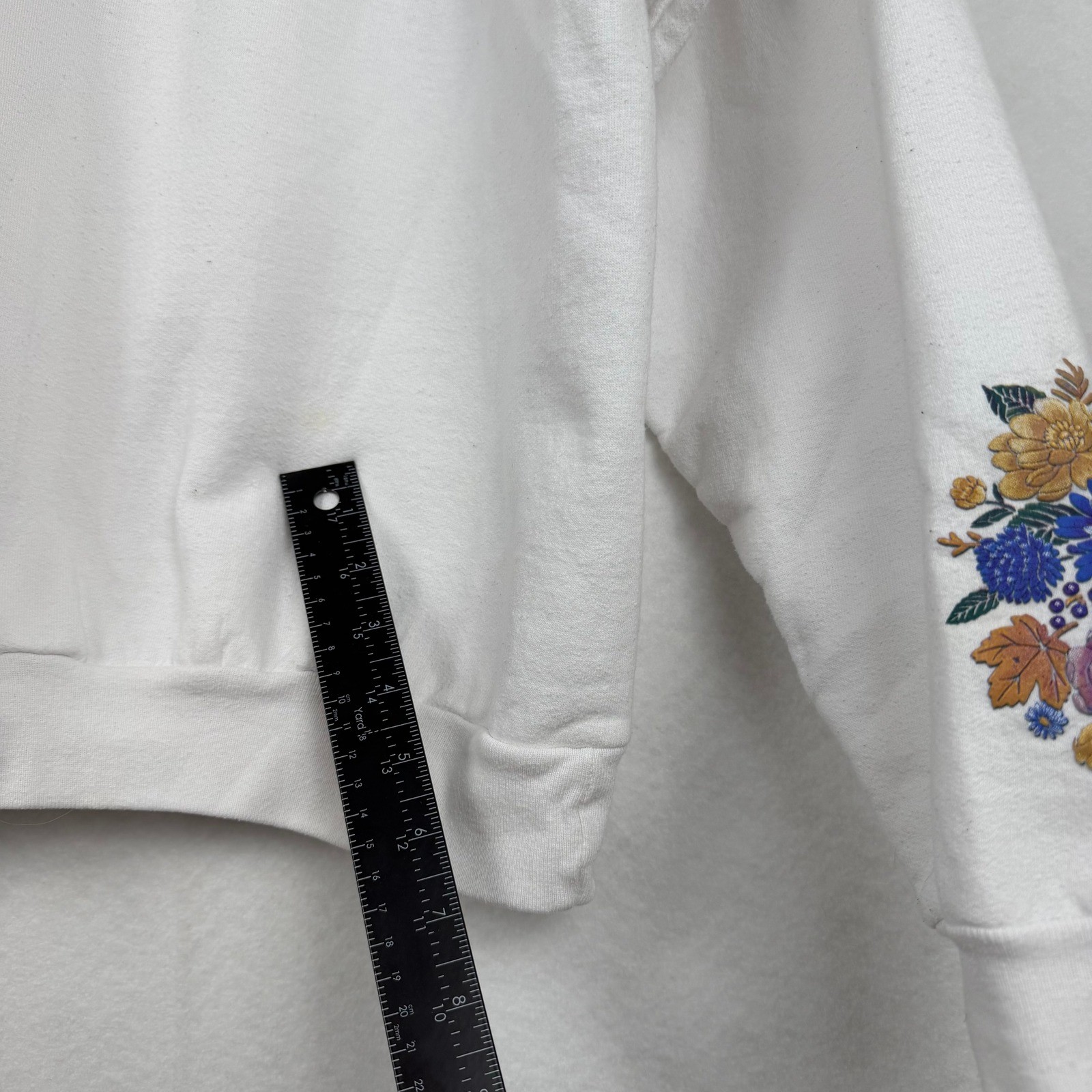 Vintage Top Stitch Morning Sun Sweatshirt Womens XL White Floral Embroidered 90s