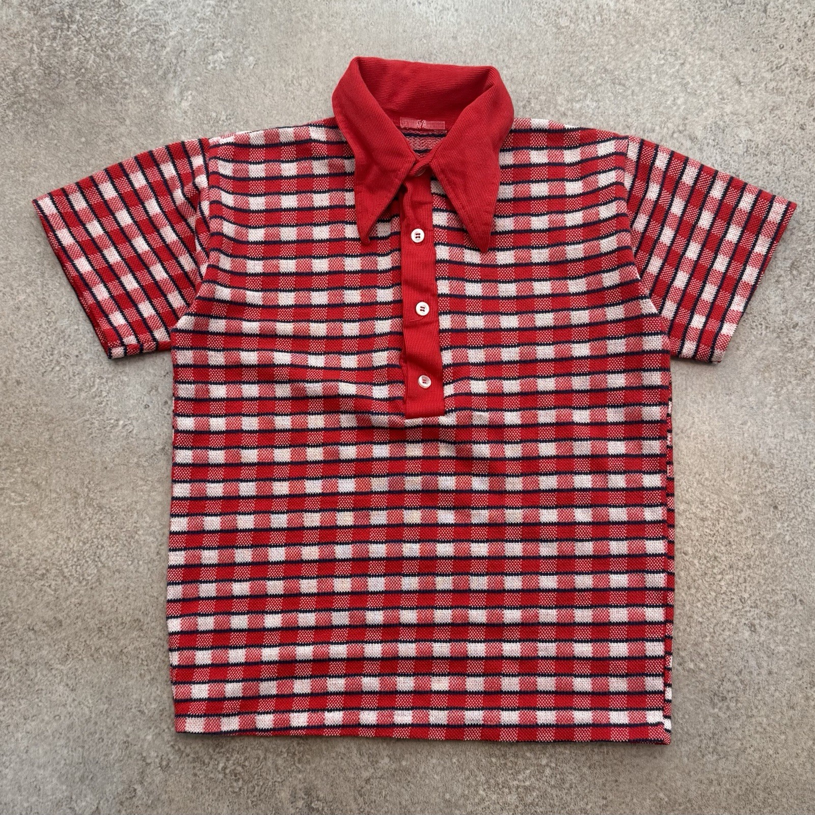 True Vintage 60s Norman Marcus Polo Shirt Women’s S Plaid Cute Boho 1960s Red