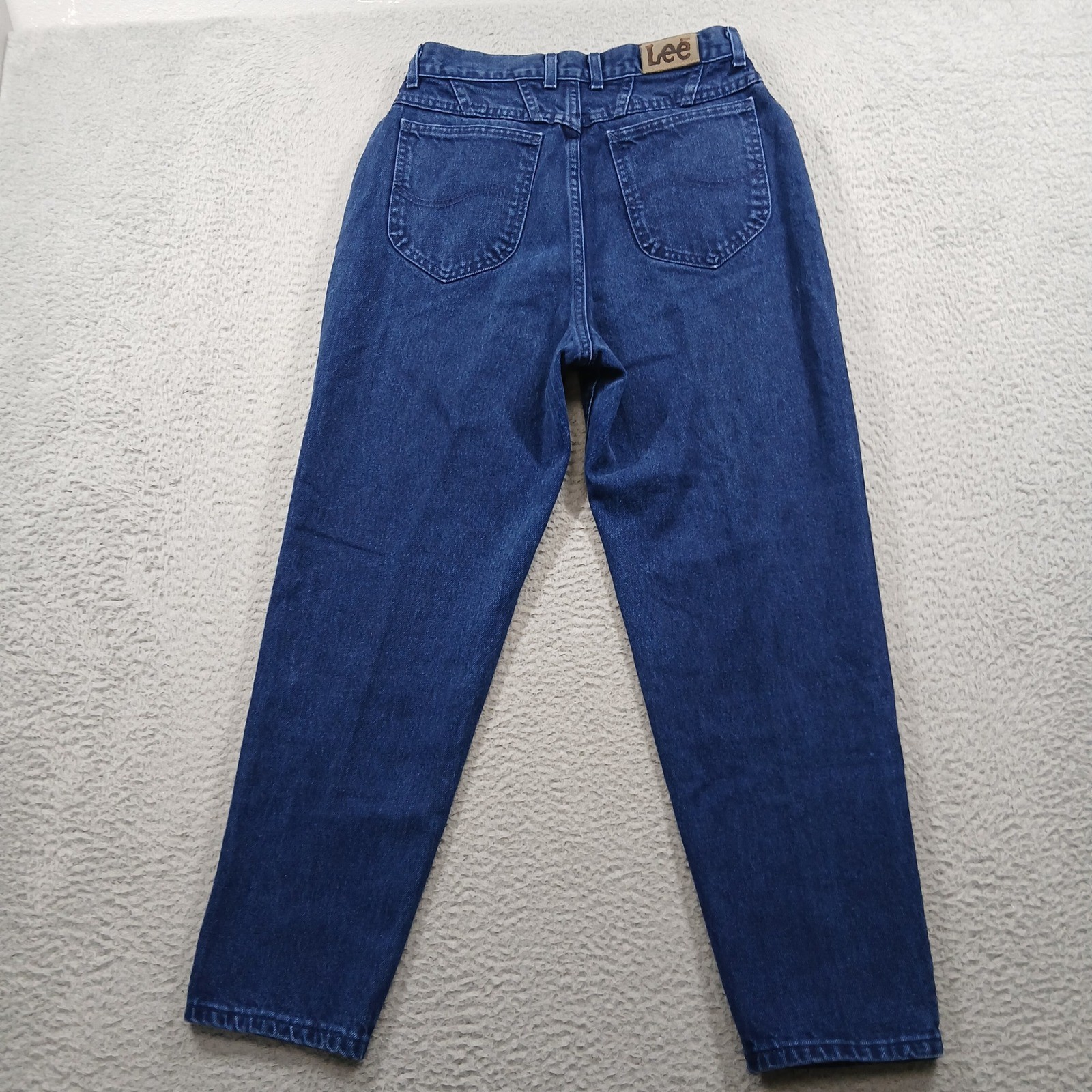 Lee Made in USA High Waist Mom Jeans Tapered Leg 12 Pet Dark Blue Denim EUC