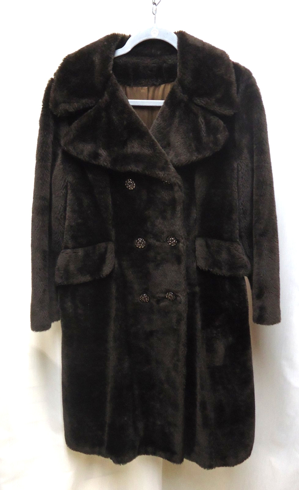 Vintage Women’s Betty Rose Dark Brown Faux Fur Double Breasted Coat