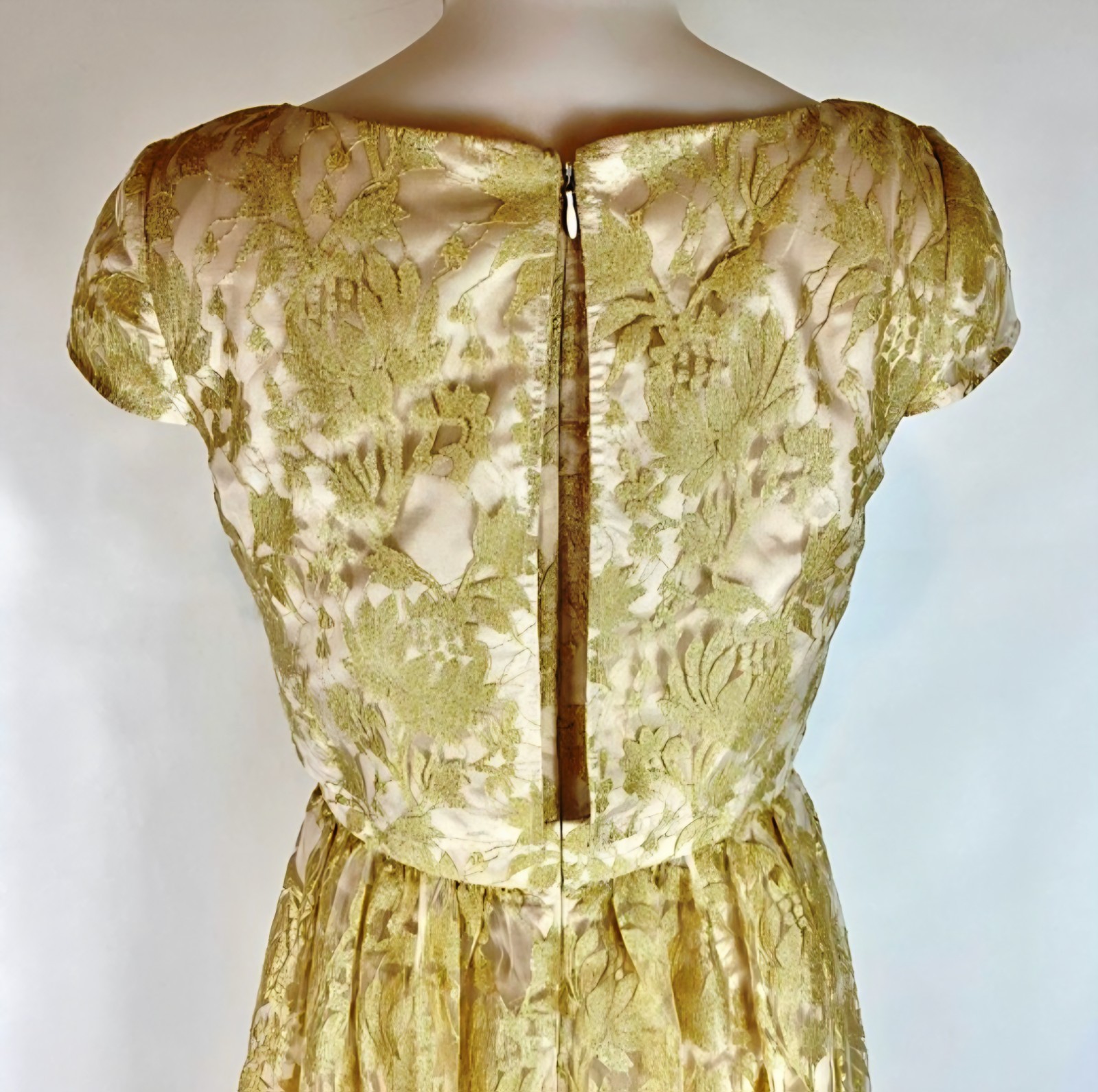 Adrianna Papell Formal Evening Dress Ivory Gold Short Sleeve