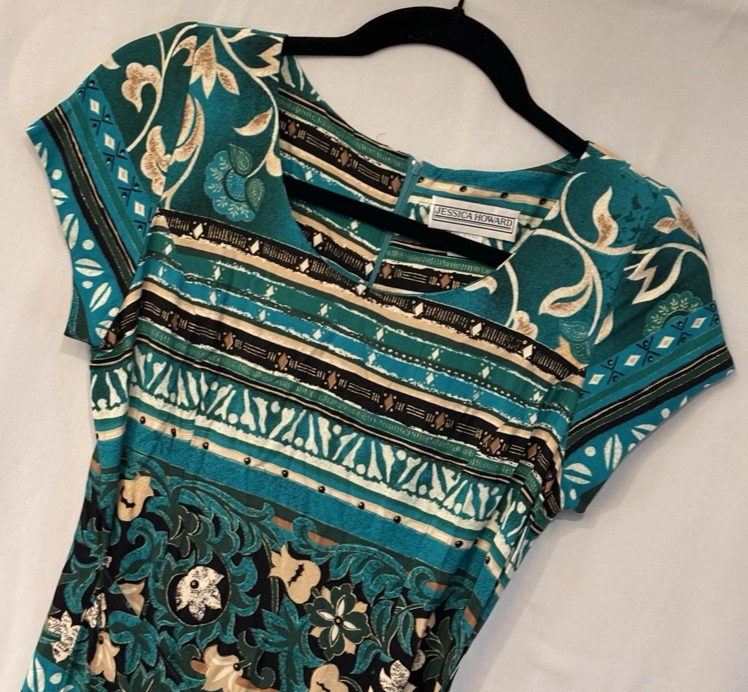 Vintage Jessica Howard Floral Rayon Hawaiian Retro Tiki Dress Sz 12