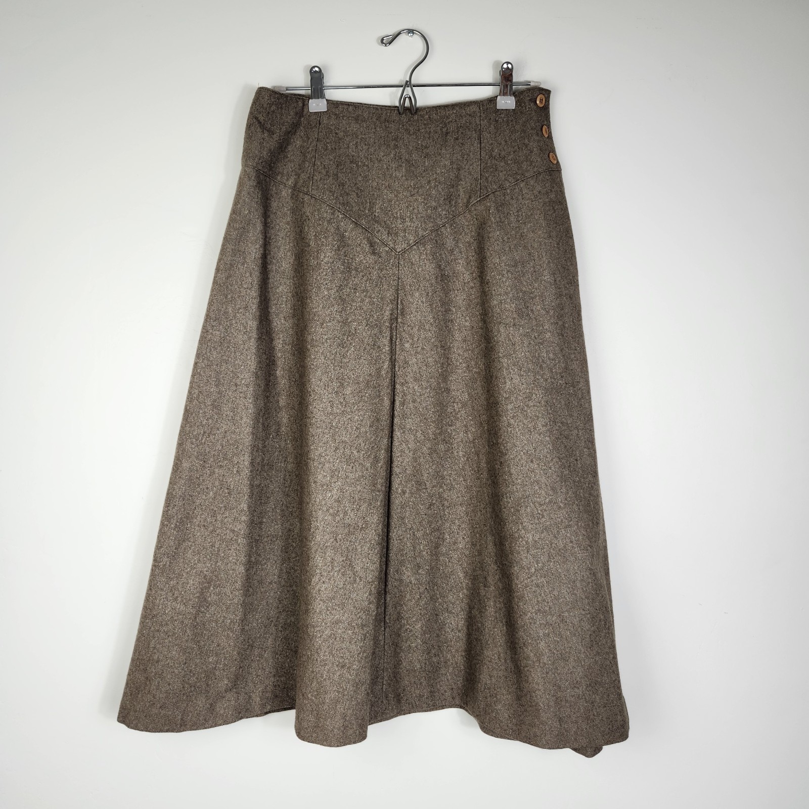 Vintage 70s 80s Wool Blend A-Line Midi Skirt Brown Heather Academic Tweed”