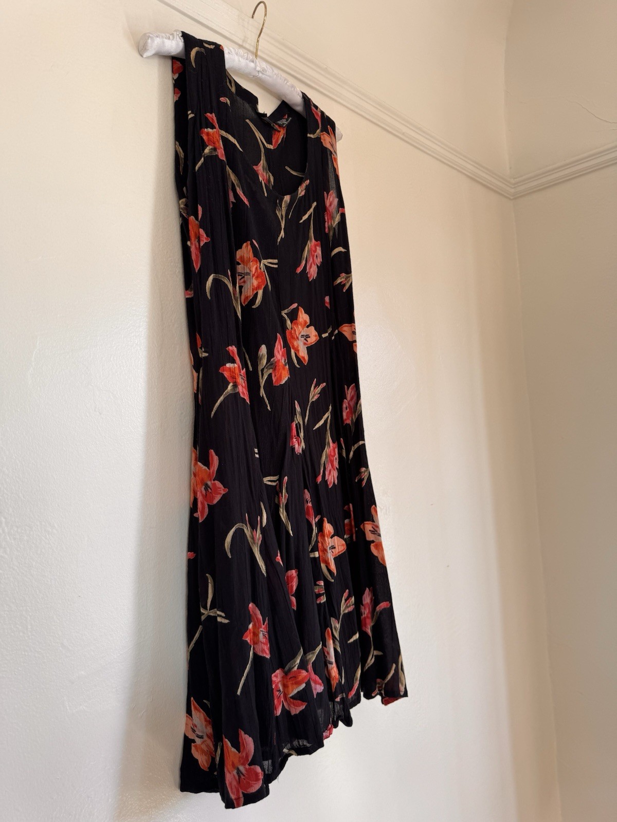 Vintage Women’s 90S Black Floral Mini Dress By Starina Size:M Made In India