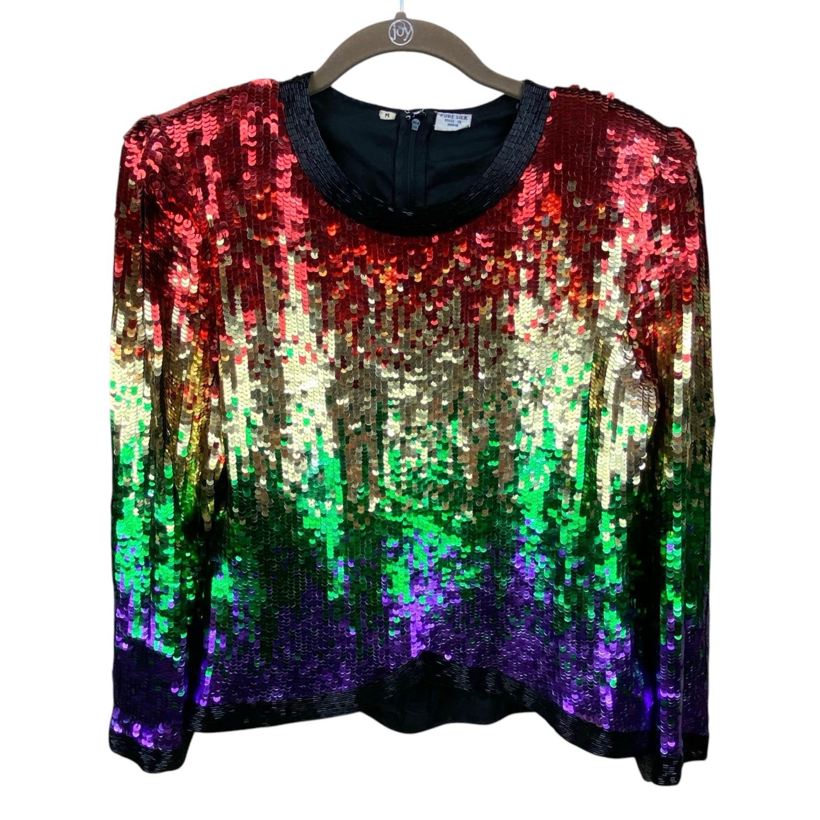 Vintage Rainbow Sequin Top And Skirt Set Size M Colorful Festive Party