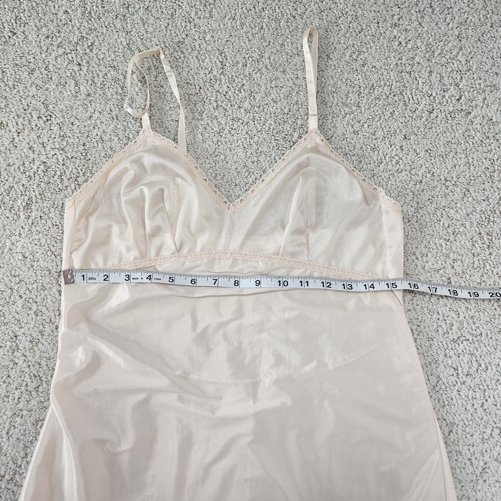 Vintage Sz 36 Lorraine Peach Beige Long Slip Adjustable Straps Midi