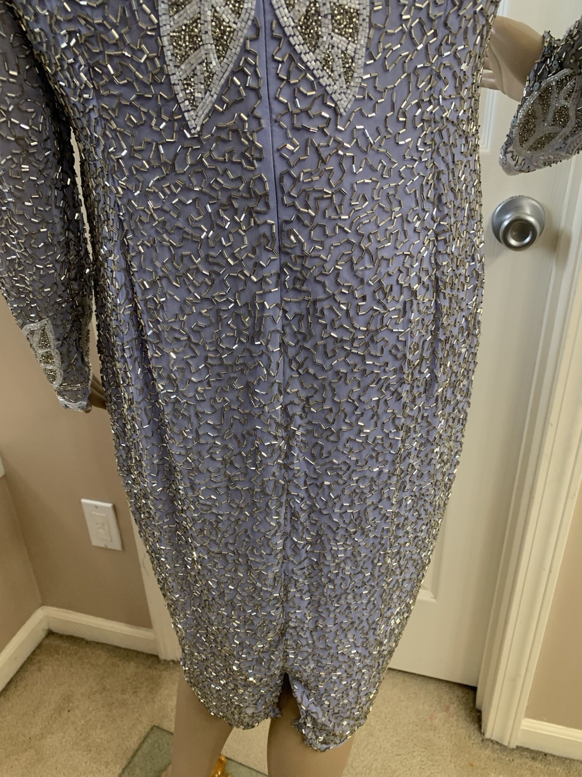 Vintage 80’s Lavender Purple Silver Sequin White Beaded Formal Church Dress