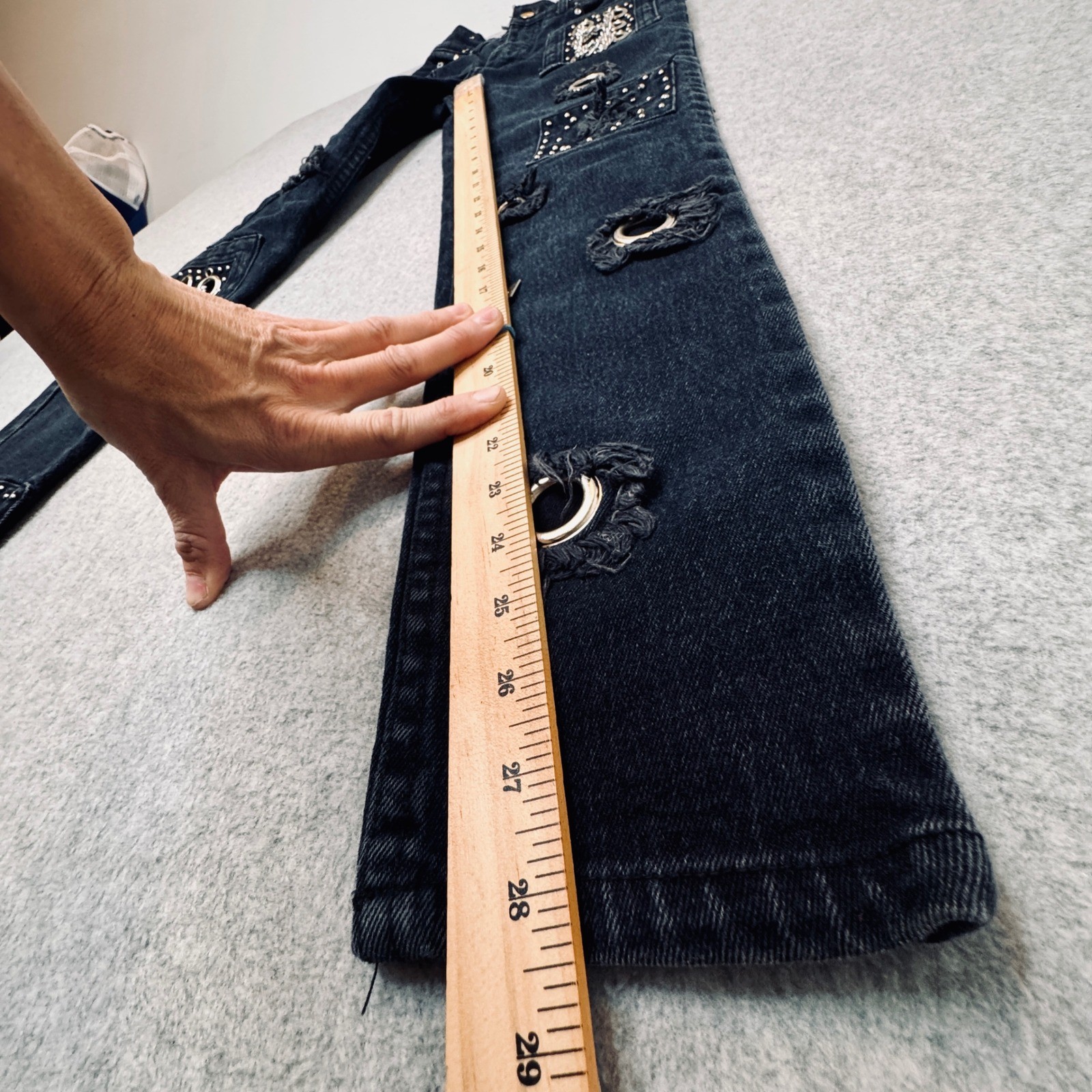 Y2K Embellished Jeans Studded Patched Denim Vintage 90s Speed Grungecore SZ 8