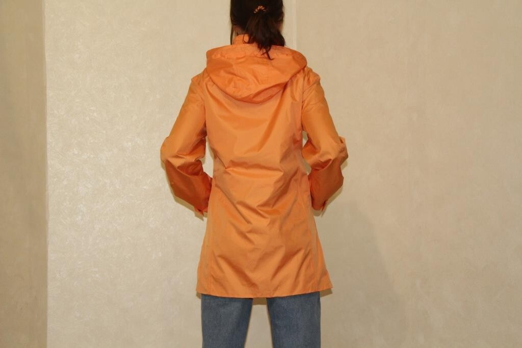 Vintage orange windbreaker, water resistant jacket coat jacket with hood, Size S
