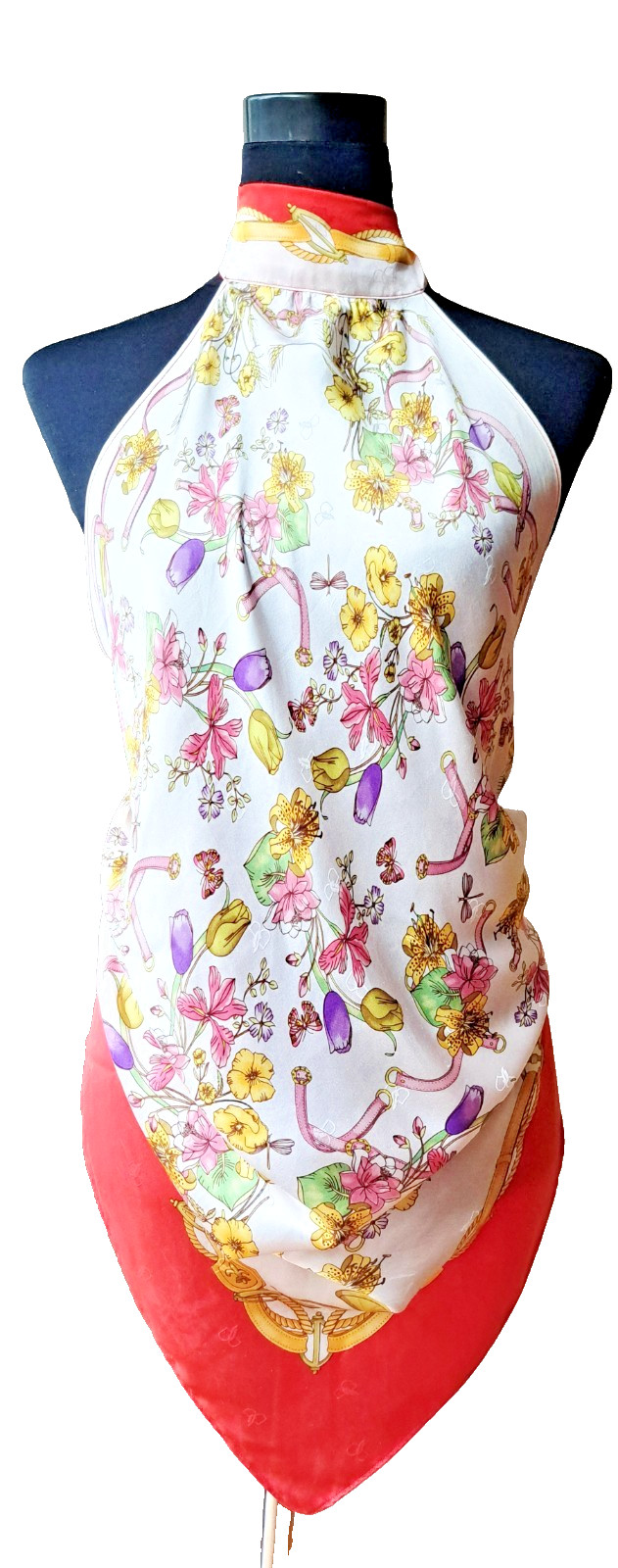 Vintage BASILE Italy Silk Scarf Top Halter Neck Backless Blouse Multicolor