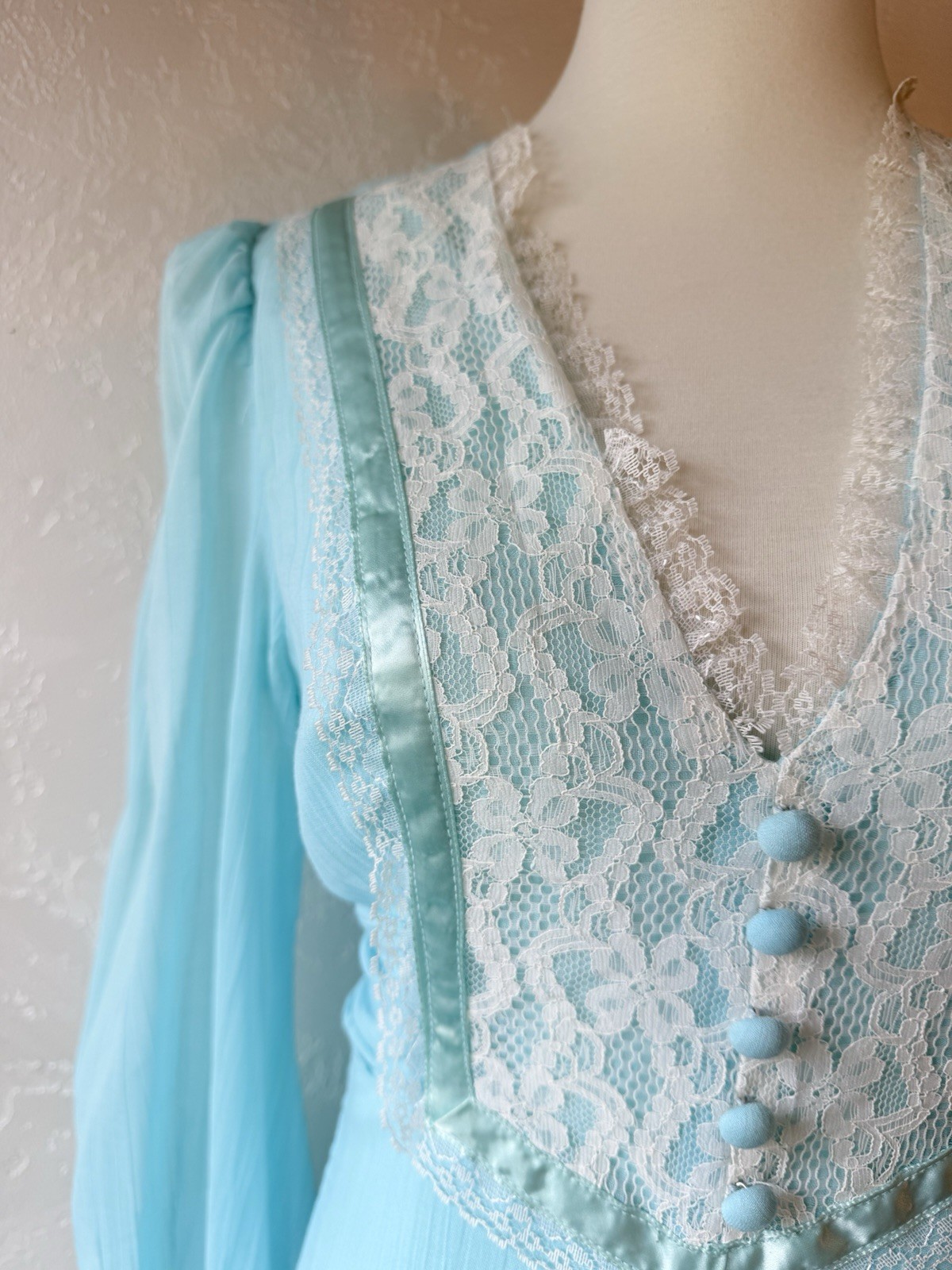 Vintage 1970s Robin’s Egg Blue Prairie Maxi Dress Small Cottagecore Gunne Style