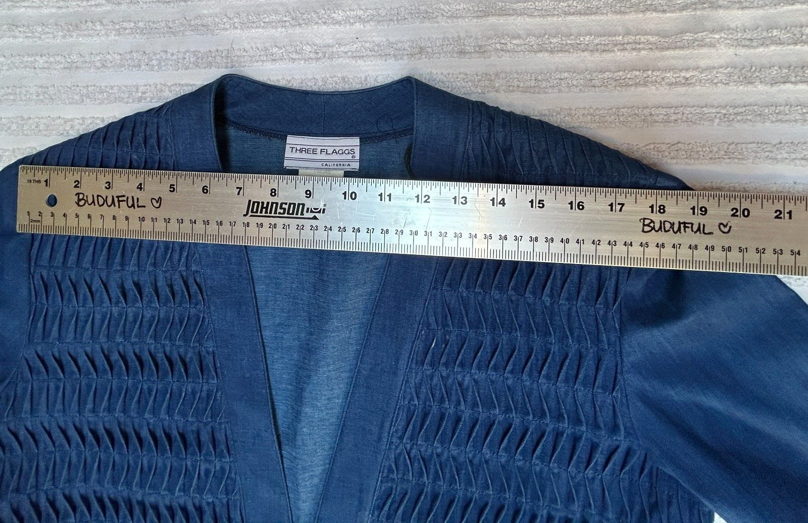 Vintage Three Flaggs California Womens Textured Denim Jacket Size 8 Metal Button