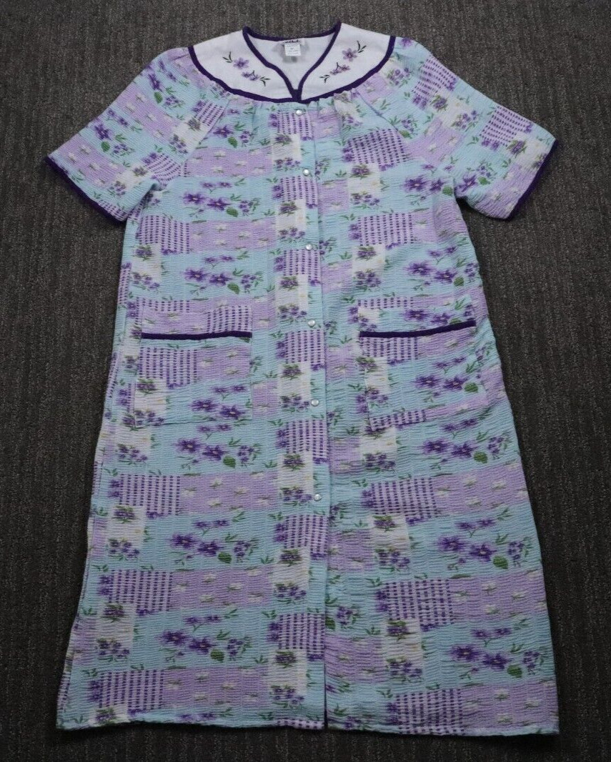 Vintage Metropolitan House Coat Womens M Purple Floral Embroidered Elegant Sweet