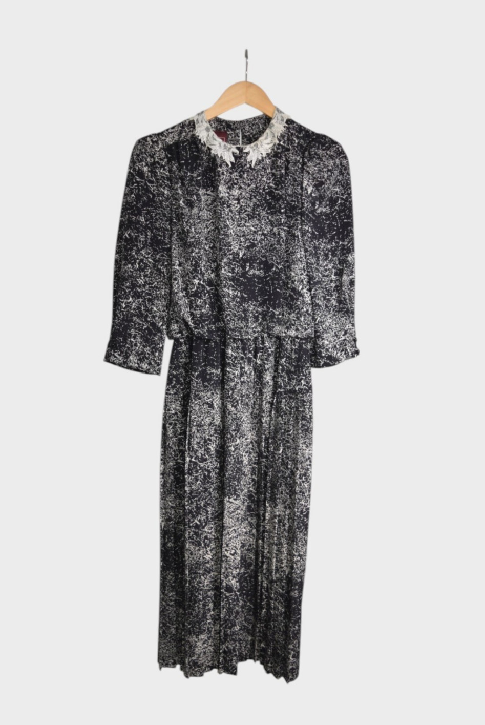 Vintage JT Dress Womens 8 Black Gothic Lace Collar Maxi Long Sleeve Made in USA