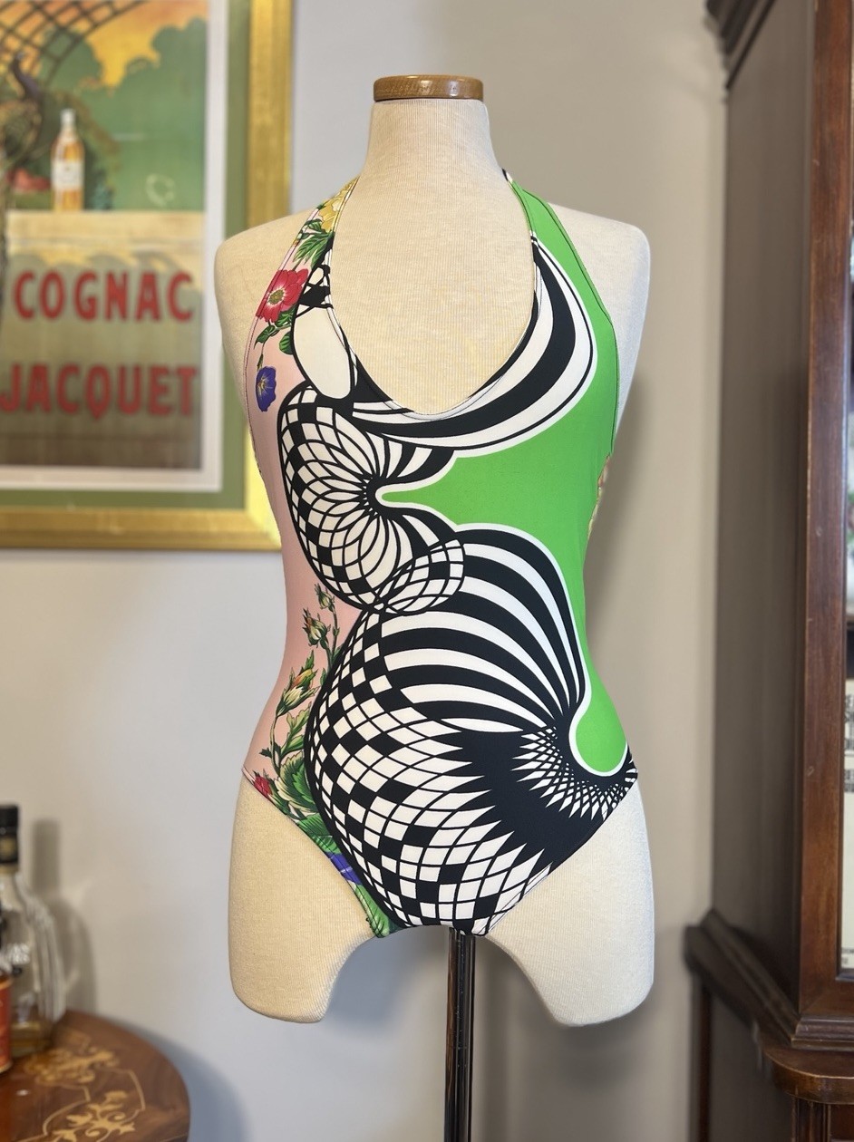 Vintage 1990s Versus by Gianni Versace Optical Floral Swimsuit