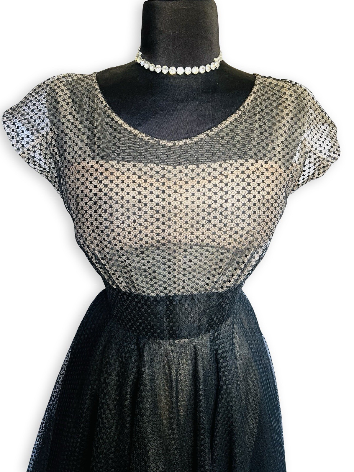 Vintage Nettie Rosenstein Bonwit Teller 1950s Nude Illusion Black Tulle Dress