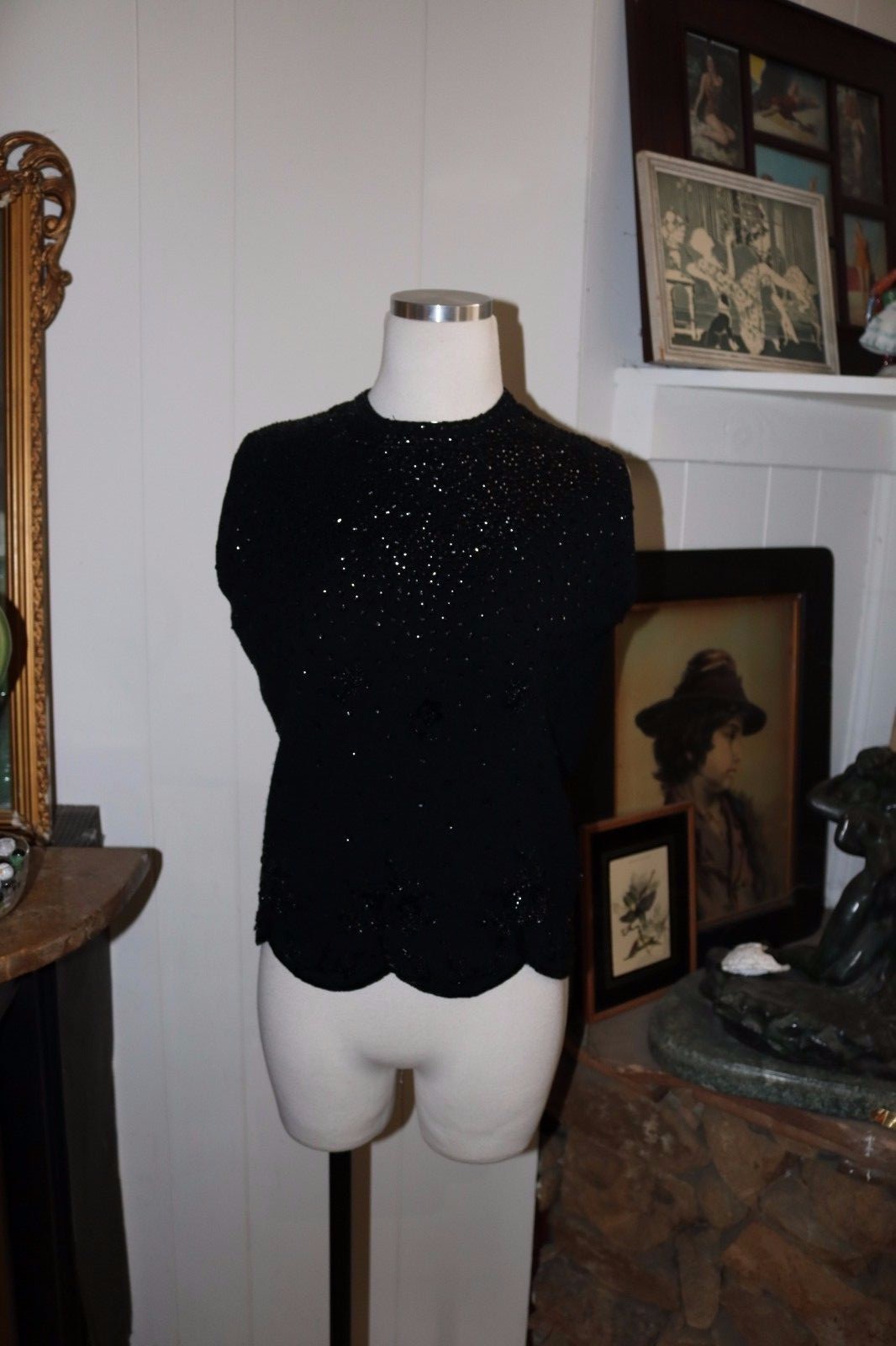 Pretty Black vintage beaded sequin sweater top