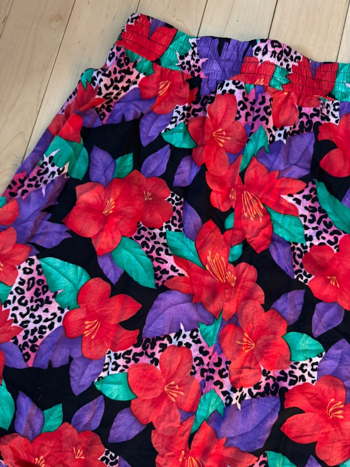 Vintage Floral Animal Print Skirt 80s 90s Stretchy M/L