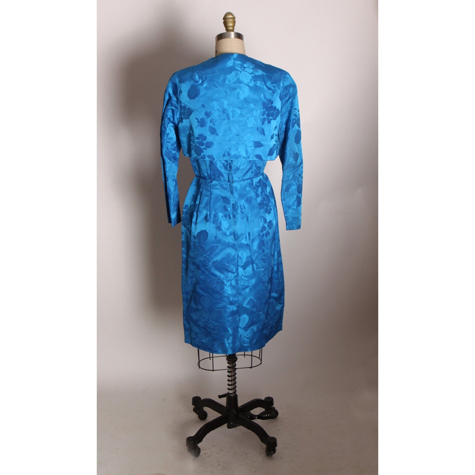 1950s Blue Floral Sleeveless Dress with Matching 3/4 Length Sleeve Jacket Outfit