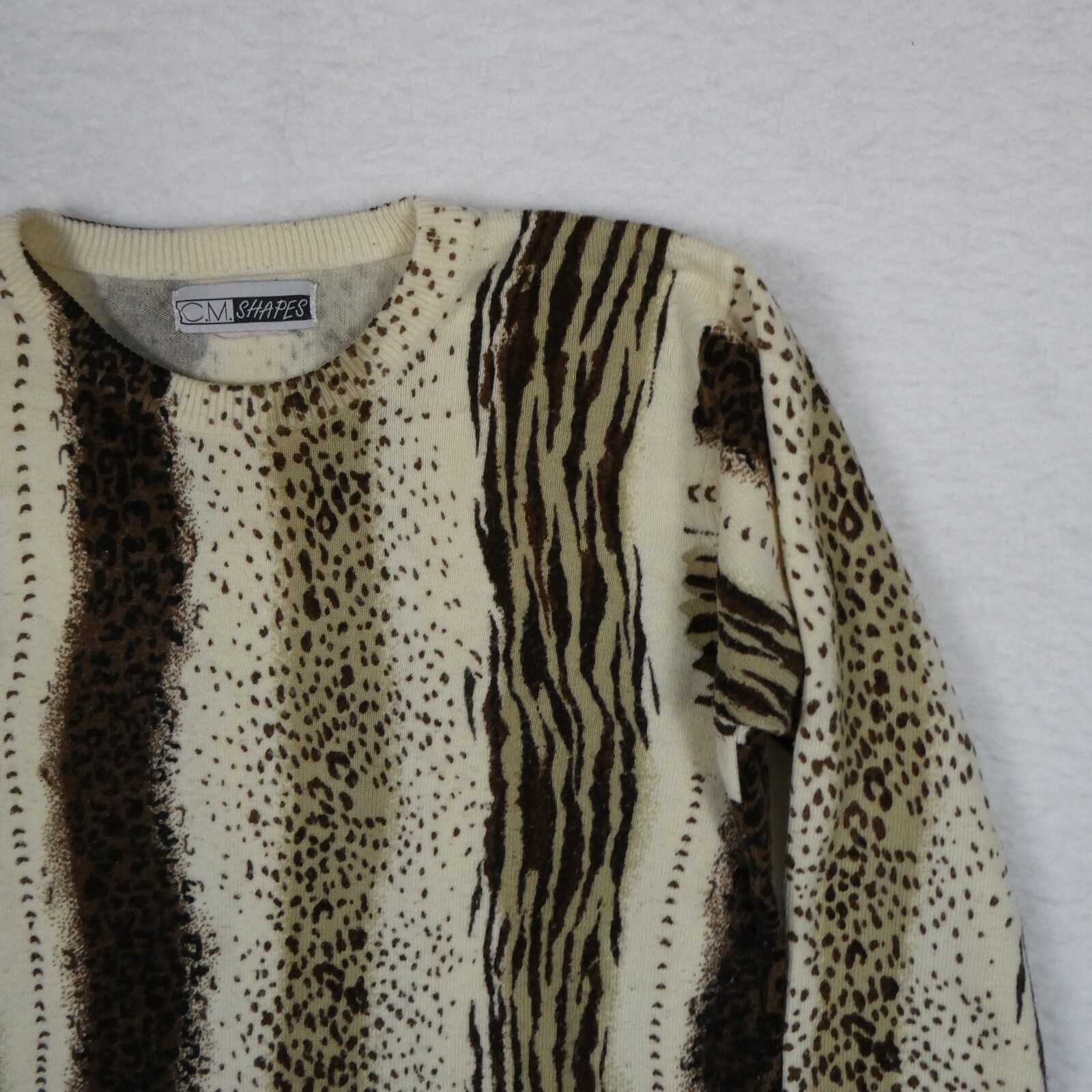 Vintage C.M. Shapes Sweater Women Size Medium Multicolor Leopard Print Pull Over