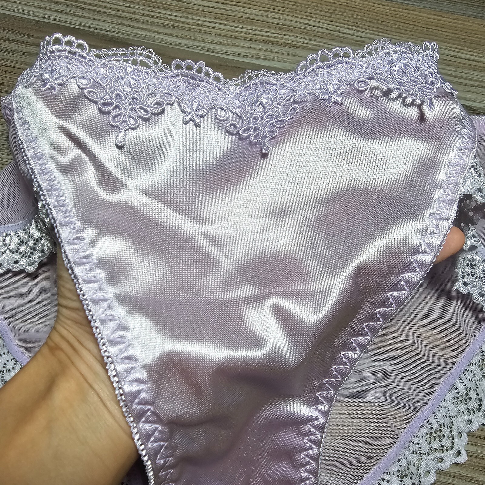 Shiny Nylon Satin Panty Sissy Purple Bikini See Through Brief Sz. 6-7 Hip 35-39″