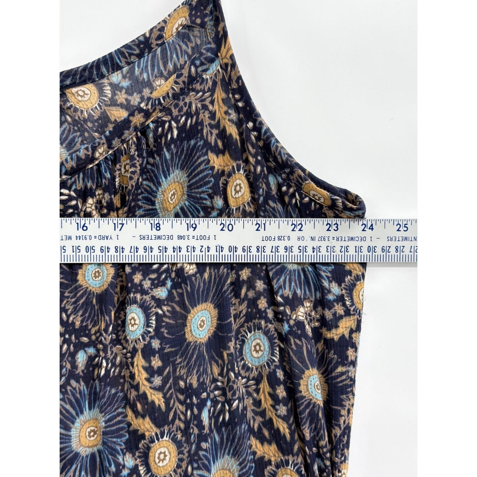 Vtg Banana Republic Navy Blue Floral Sunburst Cotton Midi Dress Size 14