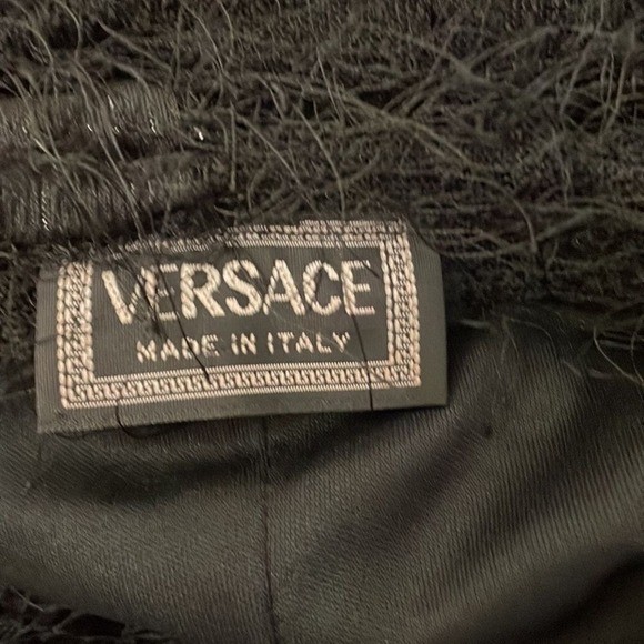 Vintage Versace Jeans Couture Black Feather Textured One Shoulder Women’s