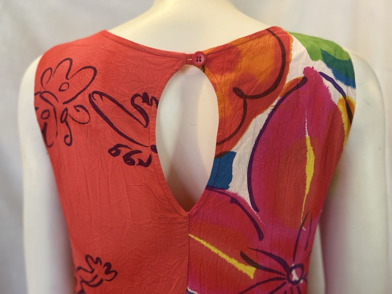 VTG Jams World Floral Splash Crinkle Beach Hawaiian Sleeveless Mini Dress SZ S