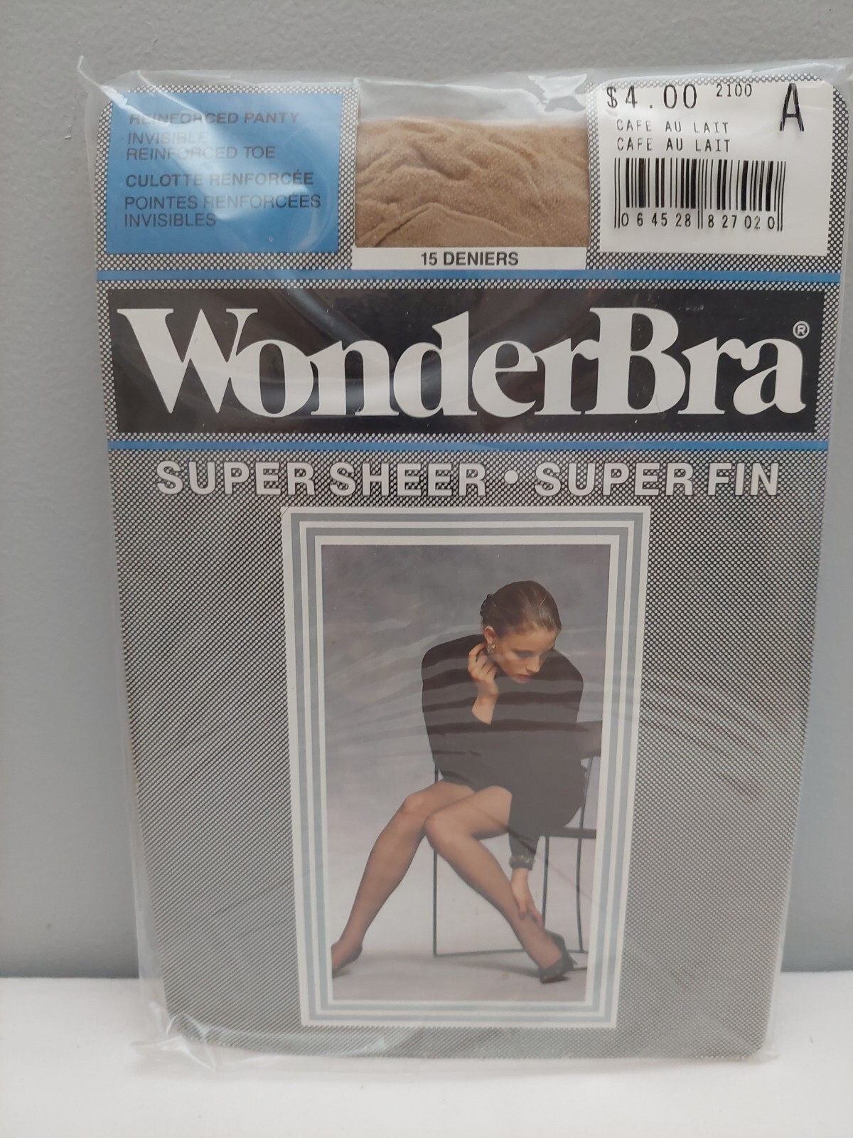 Vintage Pantyhose Wonderbra Super Sheer Color Café au Lait Size A BWS1