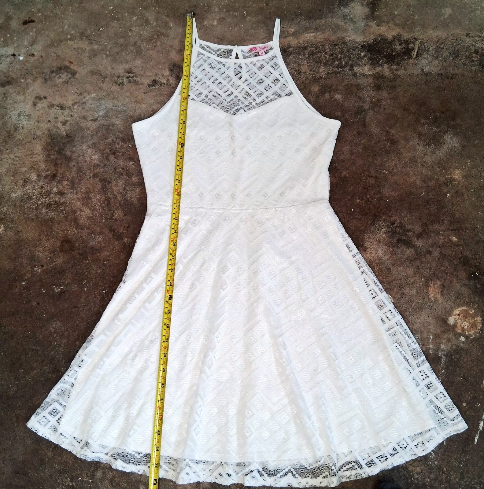 Vtg 70s Candie’s Sz M Sleeves Fit & Flare Ivory Lace Mini Skate Dress Lined