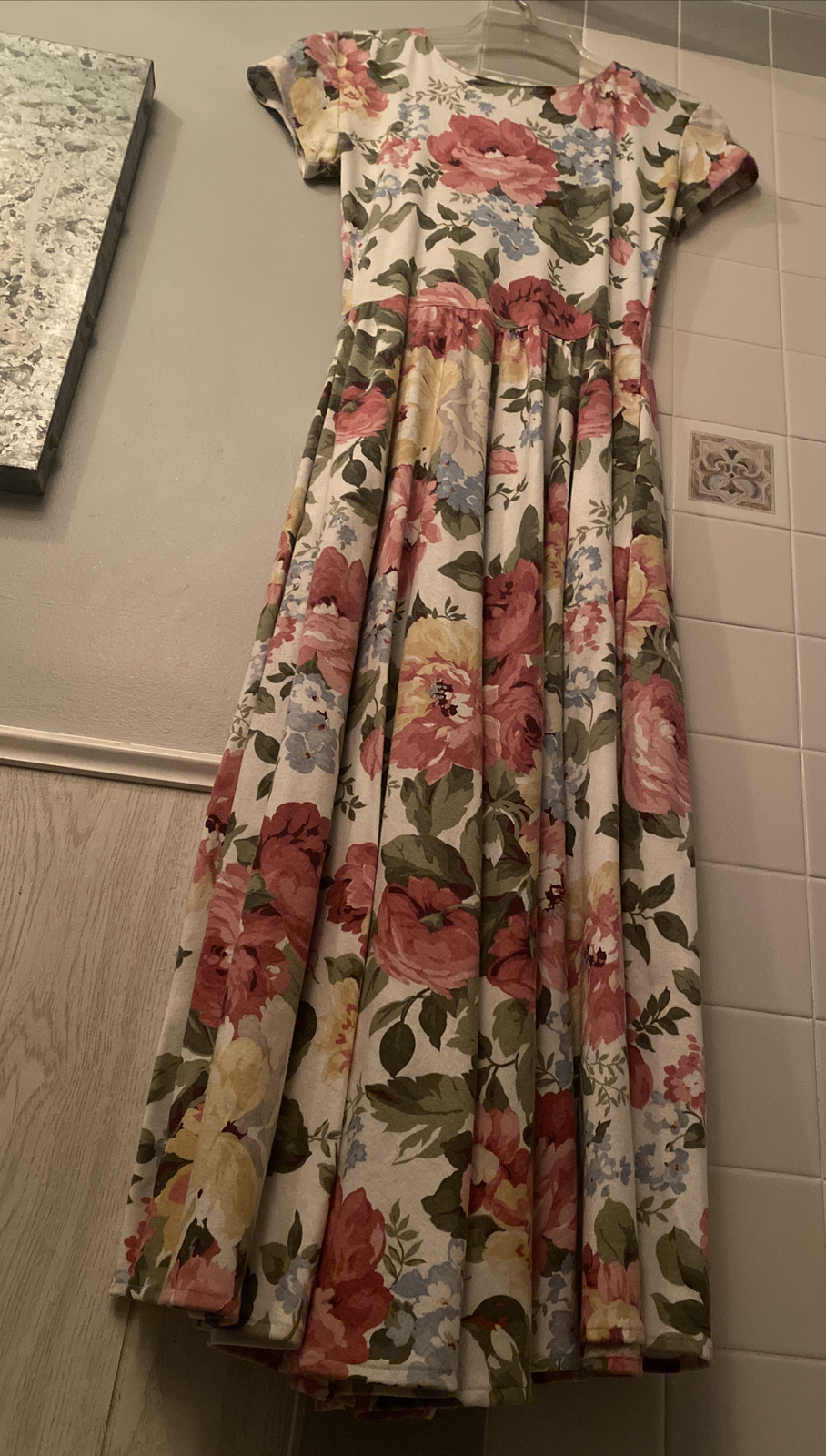 1980s Garden Modest Long Party Dress Carol Anderson California Rose Cotton Sz 4