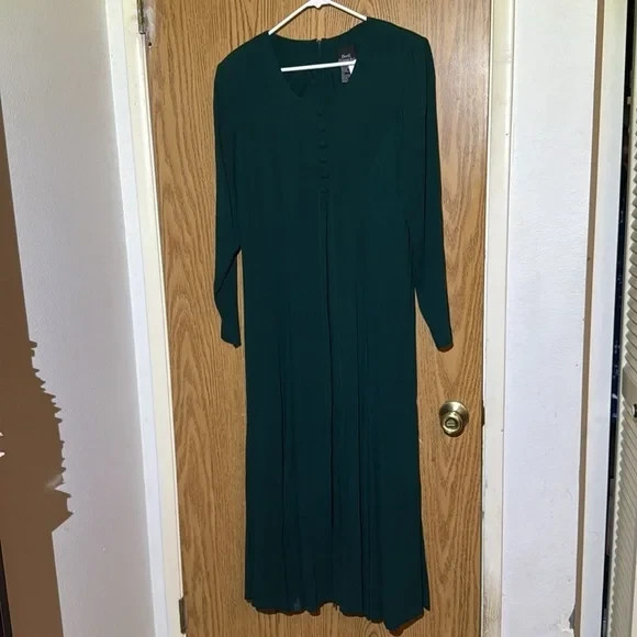 Vintage 90s Brett Alixander LS Button Pleat Front Maxi Dress Green Size 15/16