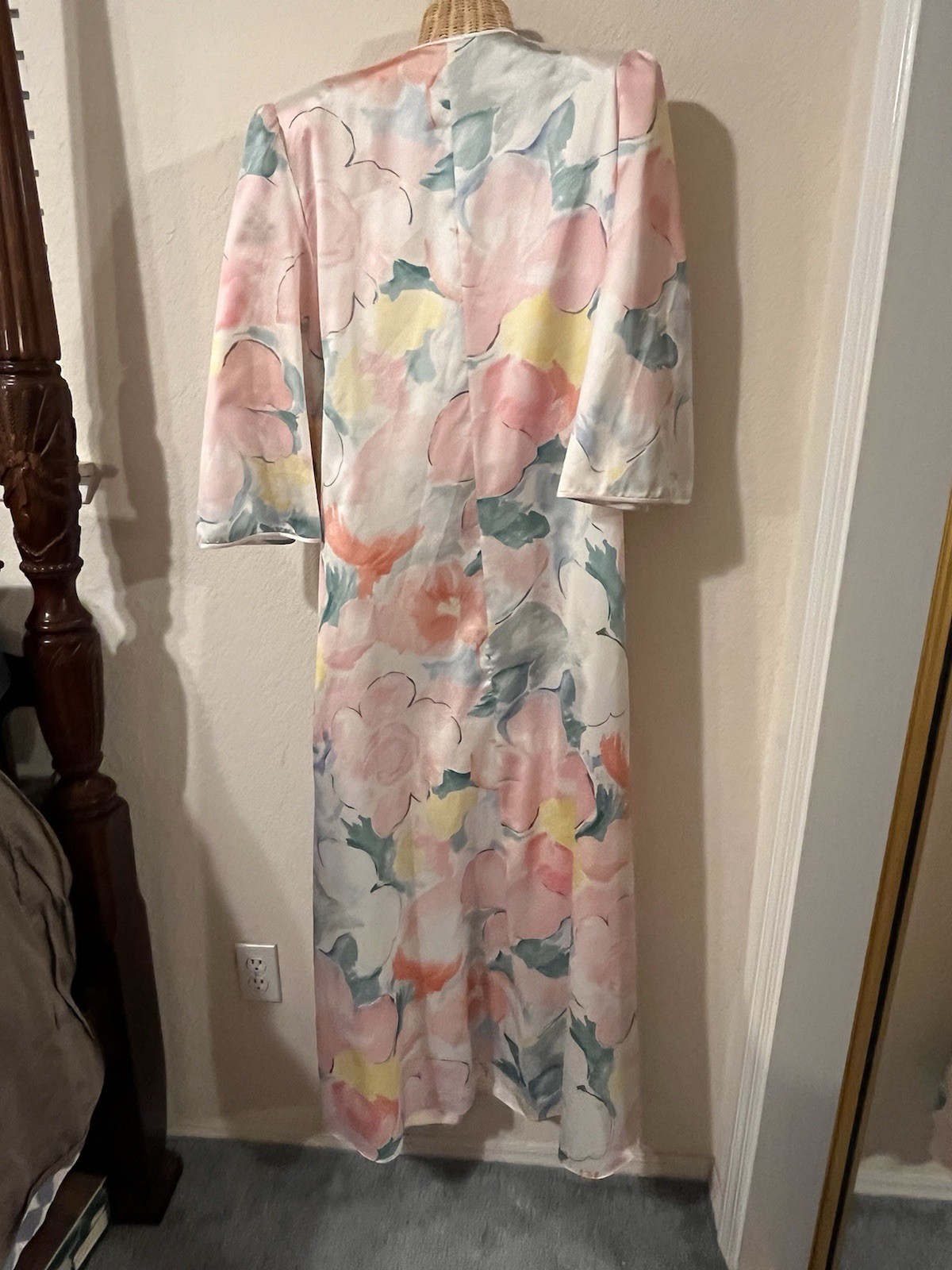 VTG Floral Artsy Lounge Hostess Caftan Maxi Robe OS M L LUCIE ANN Beverly Hills