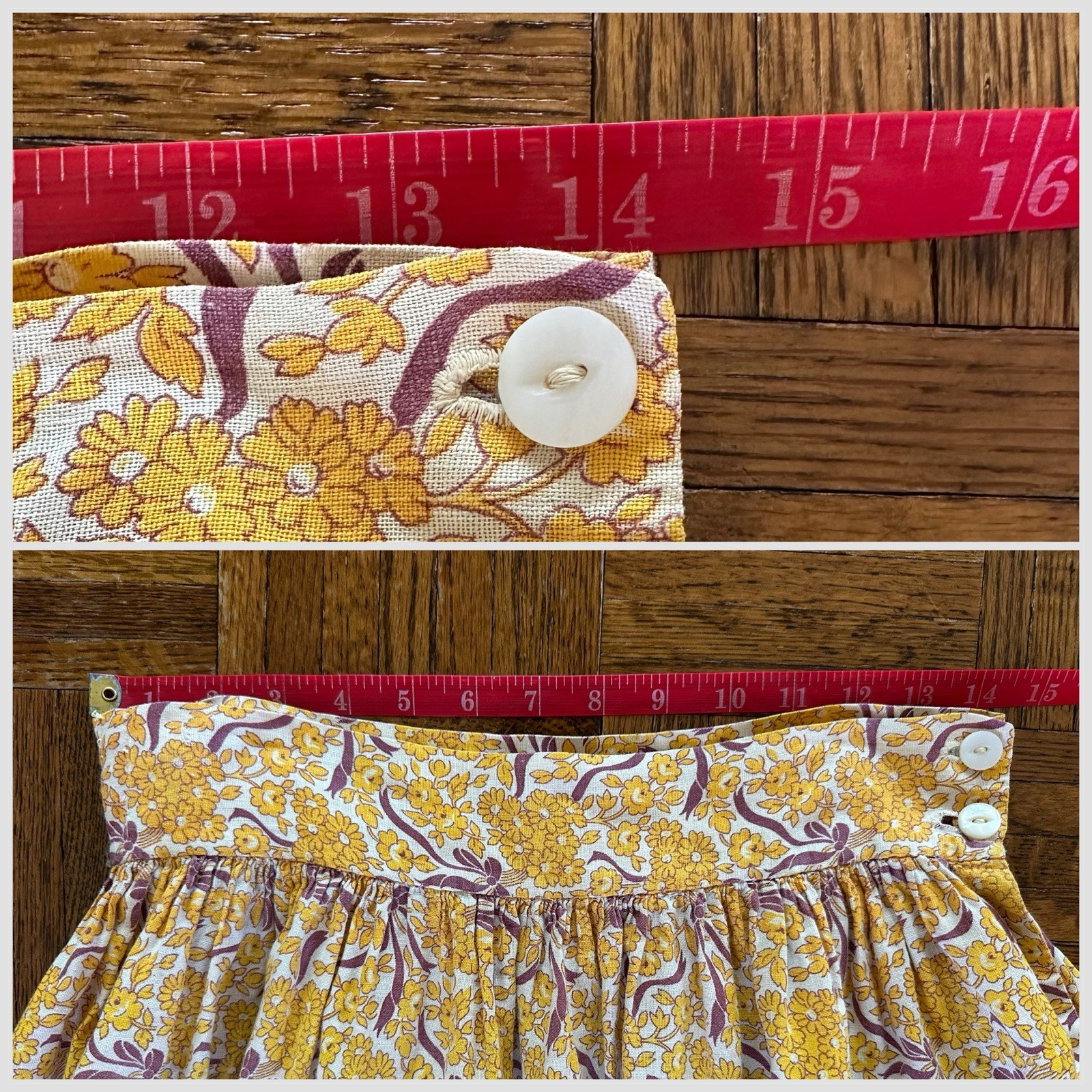 1930s 40s Feed Sack Skirt 28” Waist Yellow Floral Bows Fabric Cotton Prairie VTG