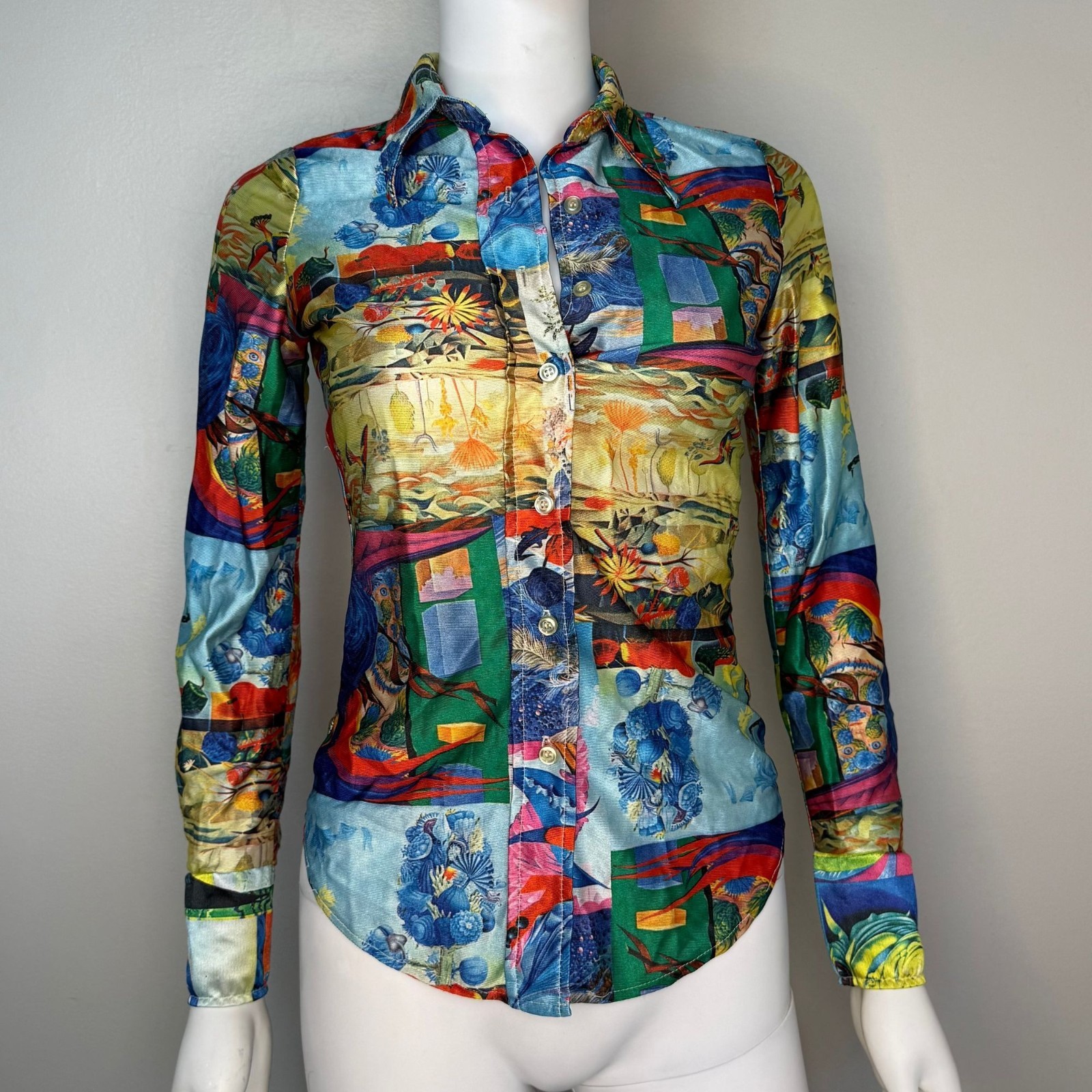 Vtg 1970s Day Glow Psychedelic Surrealist Art Shirt 70s LA Station Arpeja Blouse