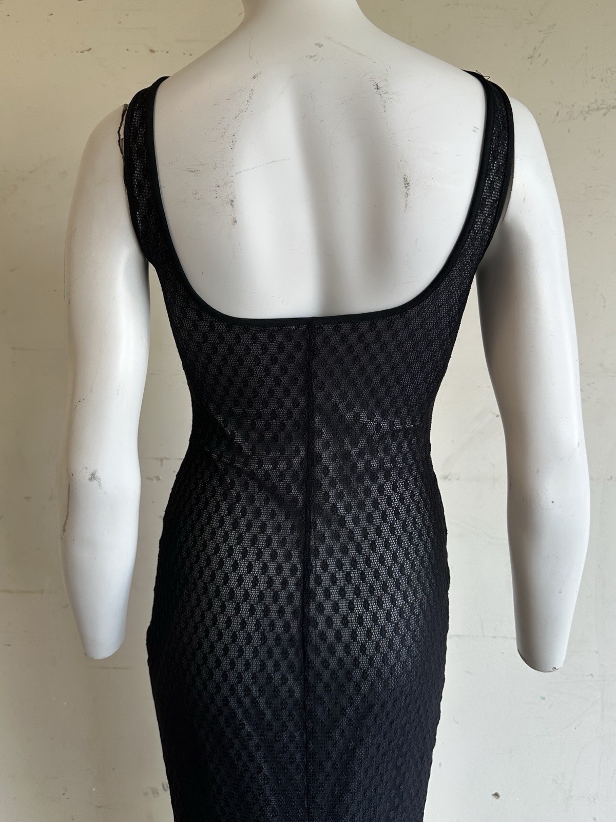 Vintage 90s Y2K Bebe Moda Mesh Black And Silver Dress Minimalistic Goth Grunge